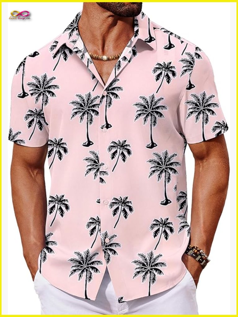 Mens Hawaiian Shirt Short Sleeve Button Down Tropical Floral Summer Beach